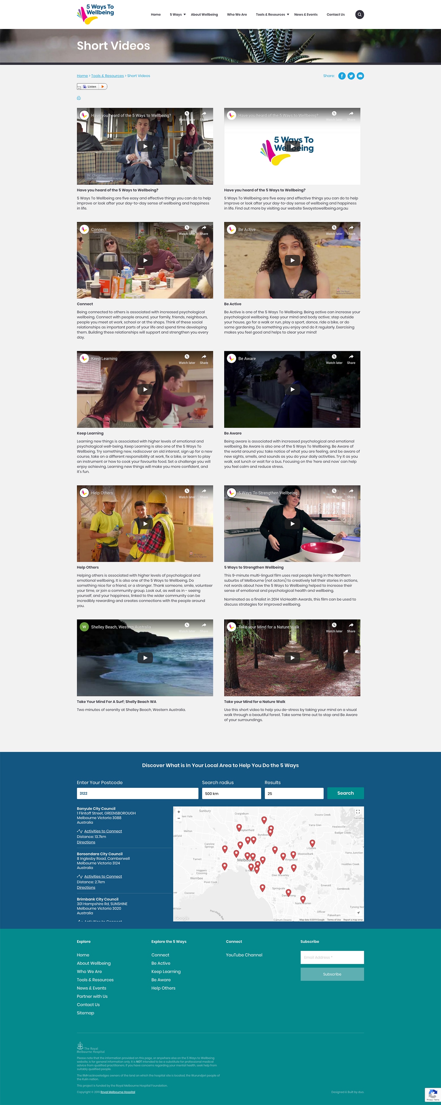 5 Ways to Wellbeing Website - Short Videos Page
